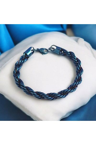 AKSESUARIM Men's Rope Chain Navy Blue Color Steel Bracelet