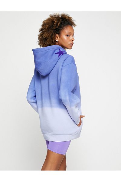 Koton Tie-Dye Looking Raised Hooded Cotton Sweatshirt