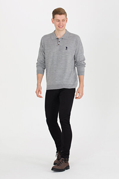 U.S. Polo Assn. Erkek Gri Melanj Polo Yaka Triko Kazak 50257694-VR086