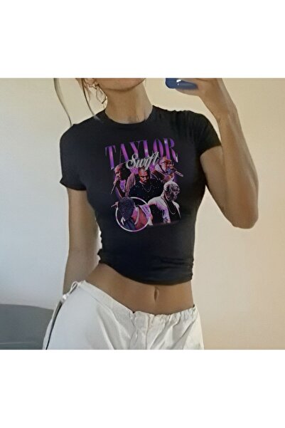 MAYDAY CULTURE Siyah Üste Oturan Dar Crop Baby Tee Likra Penye Y2K