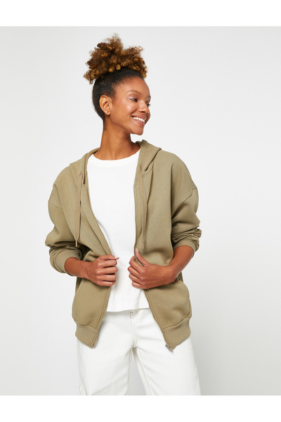 Koton Hanorac cu fermoar, cu buzunar cu glugă, cu detaliu de interior din lână