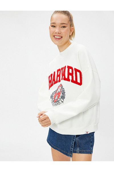 Koton Harvard Licensed - Raster College Oversize Sweatshirt, Crew Neck