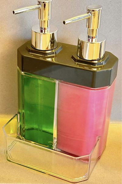 Makri Liquid Soap Dispenser with Sponge Holder, 2 Reservoirs, 350 ml + 350 Ml, Plastic, Domestic Production