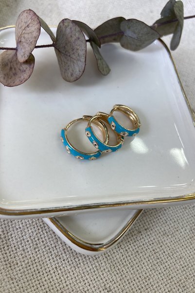 My Joyas Design Mavi Mineli Göz 3'lü Küpe Seti