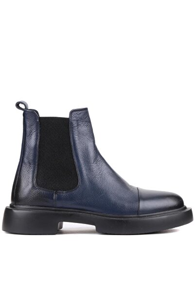 Shoetyle - Lacivert Deri Erkek Chelsea Bot 250-080