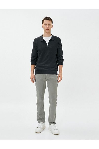 Koton Polo Neck Sweater Zipper Slim Fit Long Sleeve