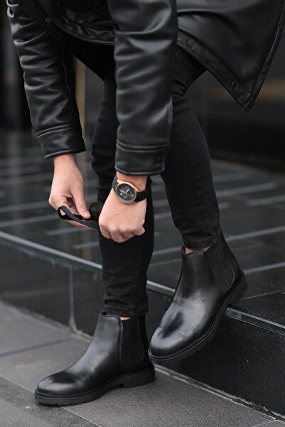 Shoetyle - Black Genuine Leather Men's Chelsea Boots