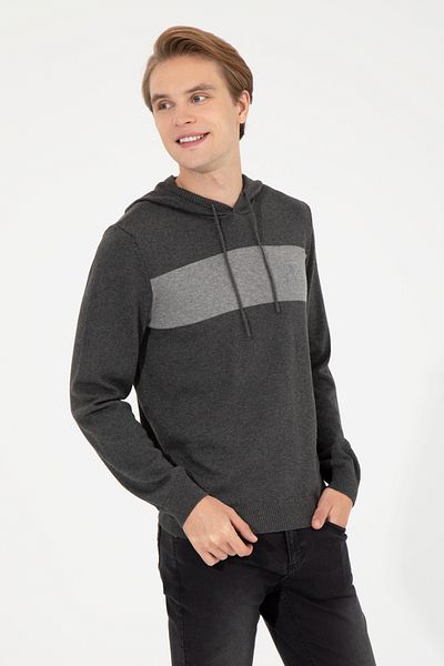 U.S. Polo Assn. Anthracite Melange Hooded Men's Knitwear Sweater - 50257858 -Vr081