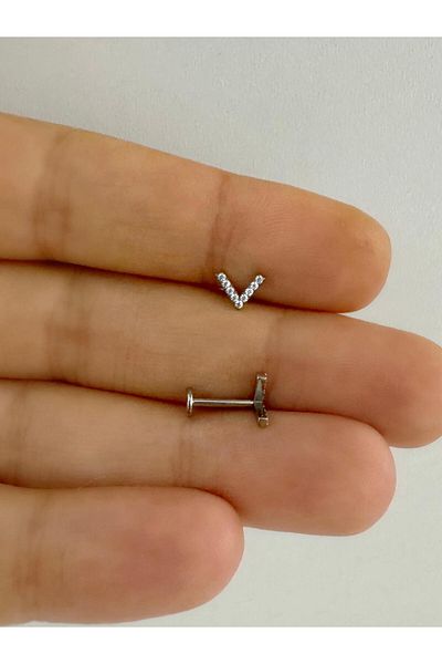 Arescollection 1 Pcs G23 Titanium - Zircon Stone Tragus Helix Conch Kikirdak Lobe Fitting Piercing