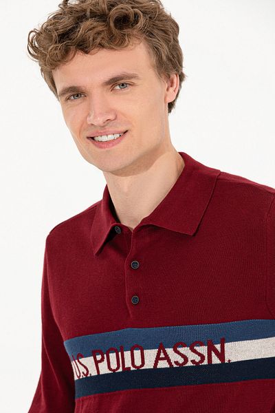 U.S. Polo Assn. Pánský svetr Claret Red Polo Neck Knitwear 50257848-VR014