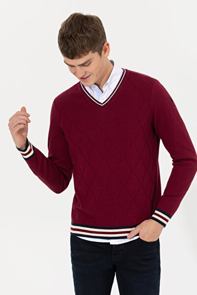 U.S. Polo Assn. Men's Burgundy V-Neck Sweater 50258136 -Vr014
