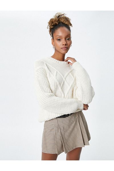 Koton Knitted Sweater Round Neck Flowy Textured