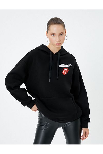 Koton The Rolling Stones Голям суичър с качулка, лицензиран гръб с щампована панделка, джоб с кенгуру
