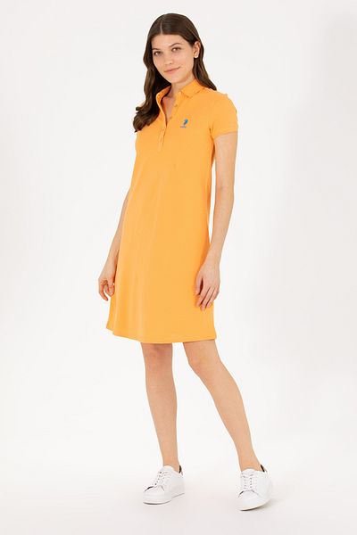U.S. Polo Assn. Rochie tricotată mini lungime cu guler polo portocaliu pentru femei 50262672-vr051