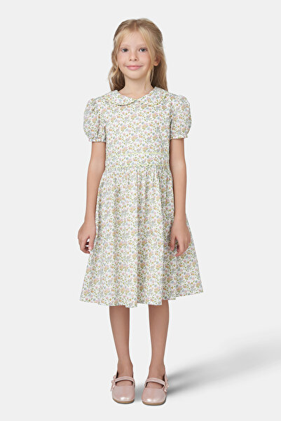 Panço Liberty Kumaş Kız Çocuk Bebe Yakalı Çiçek Desenli Elbise