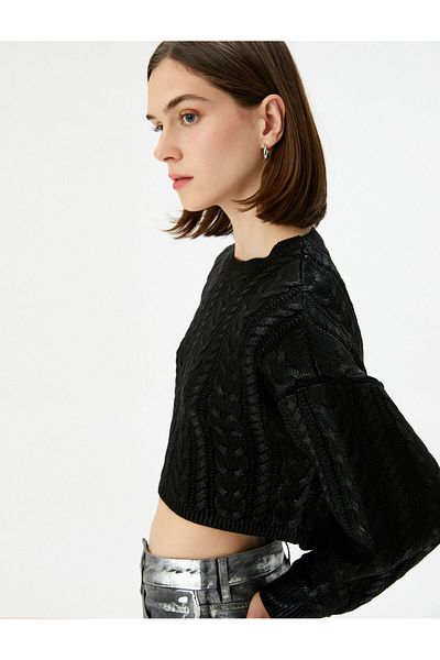 Koton Pulover Crop Tricotat Gâtul Crew Trex Texturat