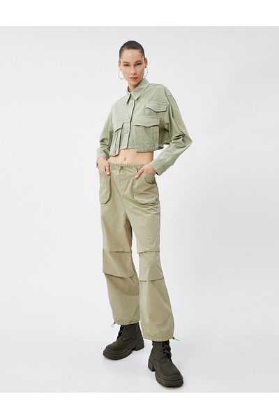 Koton Cotton Parachute Pants with Pockets and Elastic Waist and Leg Detail