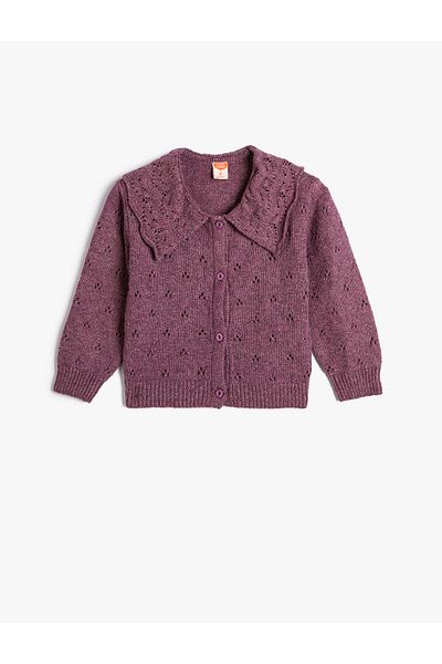 Koton Knitted Cardigan Shirt Collar Button Closure