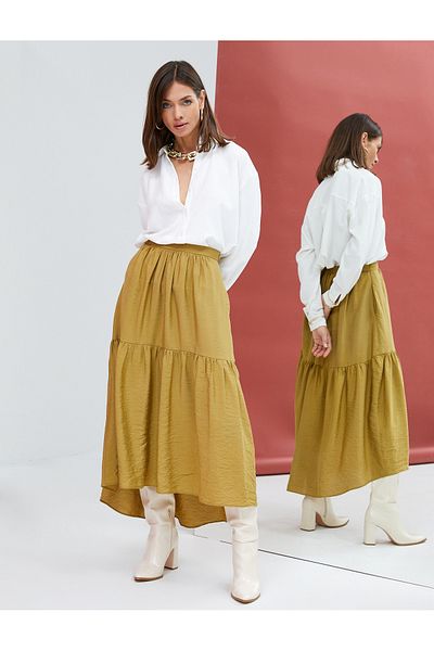 Koton Midi Skirt Flounced Textured Asymmetrical Cut