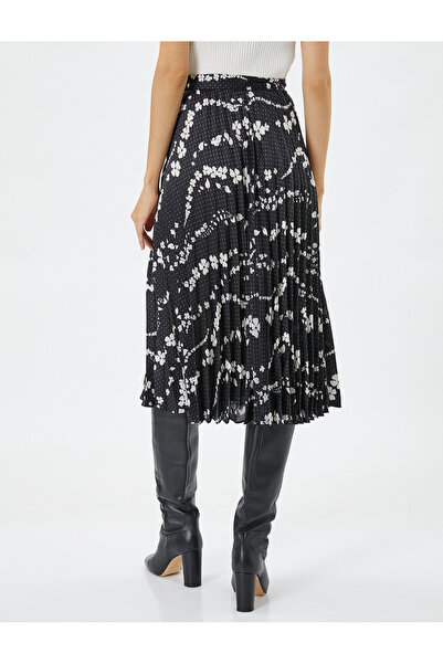 Koton Midi Pileli Etek Şifon Çiçekli Normal Bel