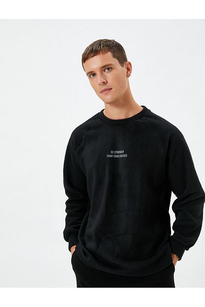 Koton Polar-Sweatshirt mit Slogan, bestickt, Rundhalsausschnitt, lange Ärmel