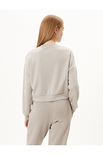 Koton Asymmetric Cut Crop Oversize Φούτερ Yoga Μακρυμάνικο Crew Neck Modal Fabric