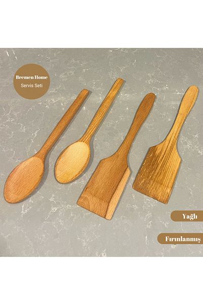 Bremen Home 4-Piece Wooden Kitchen Set, Wooden Spatula Spoon Set (27cm)