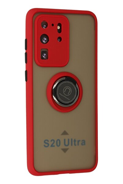 cepmoda Samsung Galaxy'S20 Ultra' Case - Frosted Transparent with Ring Stand and Colored Sides Ringcover - Red