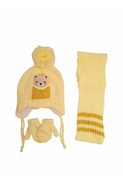 Aware Time Kitti 0-12 Months Baby Boy and Child with Accessories Fleece Scarf Beanie Gloves Set of 3