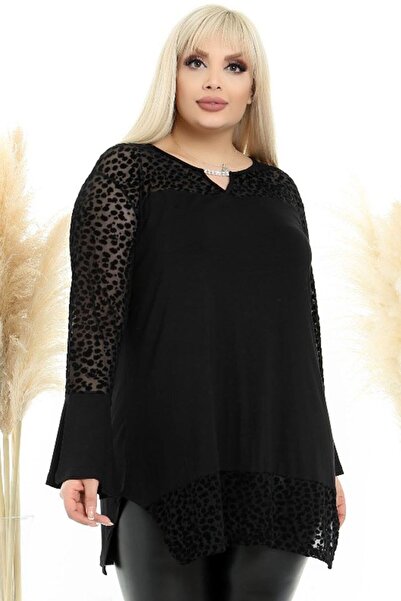 Kheos Long Sleeve Blouse with Flock Print on Tulle and Chain and Flounce on the Collar