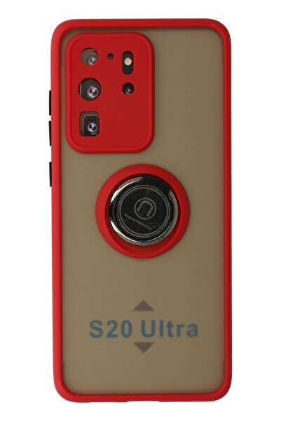 cepmoda Samsung Galaxy'S20 Ultra' Case - Frosted Transparent with Ring Stand and Colored Sides Ringcover - Red