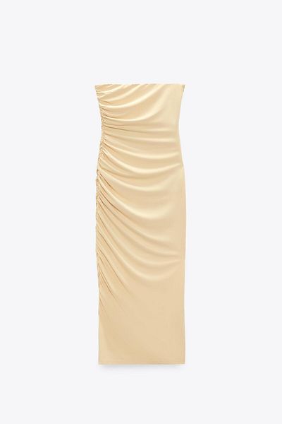 Butik فستان طويل بدون حمالات من Zara Draped - Allbucks Abzra0156