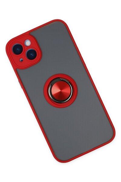 cepmoda iPhone 14 Case - Frosted Transparent with Stand Ring and Colored Sides Ringcover - Red