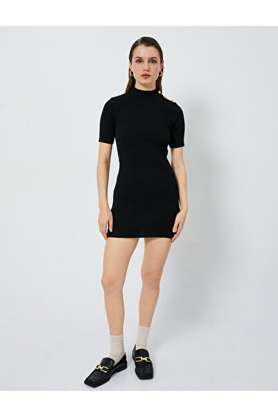 Koton Σούπερ μίνι πλεκτό φόρεμα με ριμπ κοντομάνικο γιακά