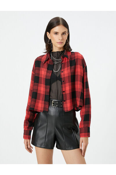 Koton Favágó ing Crop gombos klasszikus galléros viszkóz