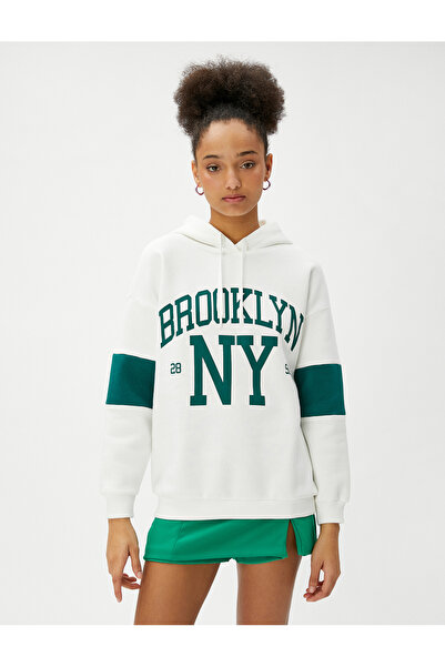 Koton Sweatshirt mit Kapuze, College-Print, langärmlig, gerippt