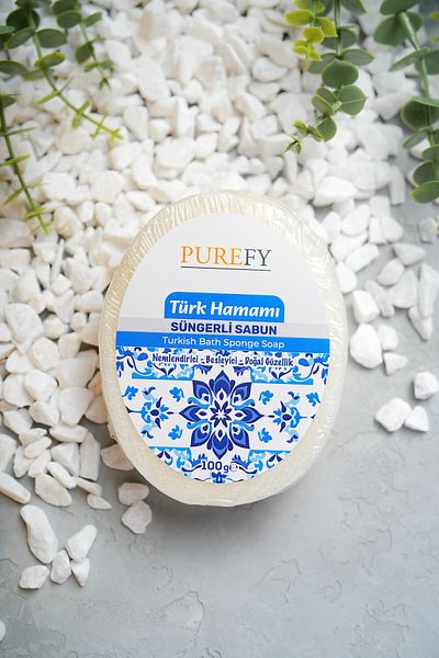 PUREFY حمام تركي طبيعي - صابون إسفنجي، مرطب لليدين والجسم، تقشير صابون مغذي 8684759564017