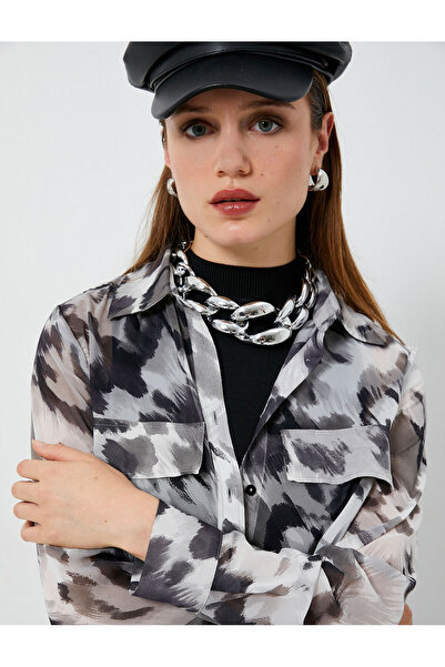 Koton Μακρυμάνικο πουκάμισο με κουμπιά και τσέπη με πτερύγιο