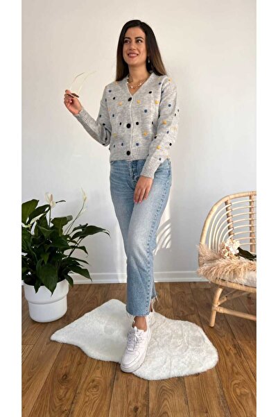 MODA Kadın Puantiye Desenli Triko Hırka