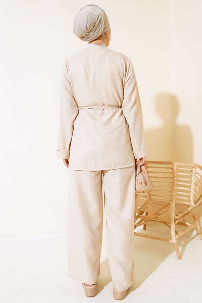 Lavanta Tekstil Linen Double Suit with Kimono