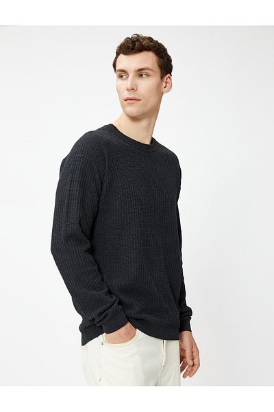 Koton Basic Knitwear Sweater Crew Neck Slim Fit Textured