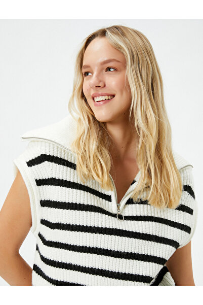 Koton Sweater Half Zipper Detailed High Collar Sleeveless