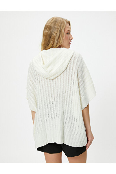 Koton Oversize Knitwear Poncho Hooded Short Sleeve Knitted Patterned