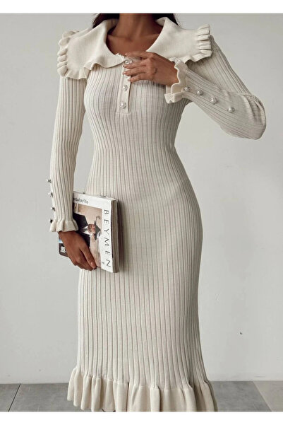 Genel Markalar Düğme Detaylı Fitilli Triko Elbise