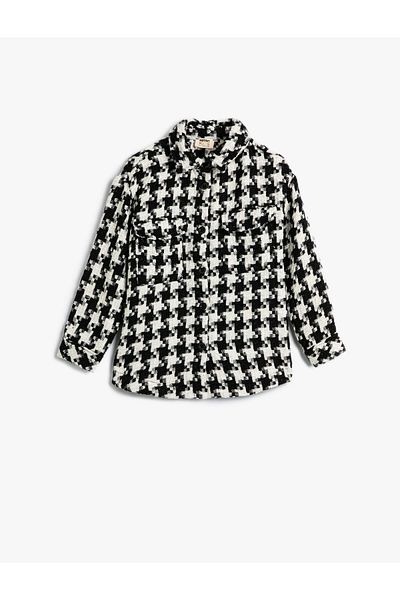 Koton Tweed-Hemd mit Taschen, langen Ärmeln