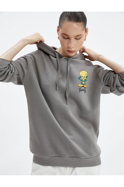 Koton Tweety Hooded Sweatshirt Printed on the Back Licensed Raised Comfortable Cut