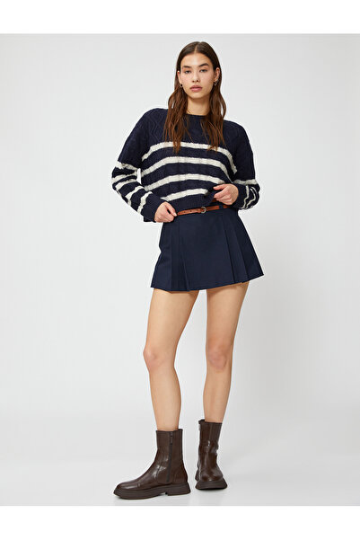 Koton Tricotaj Crop Pulover Decolteu Crew mânecă lungă cu Motiv Impletitura de Par