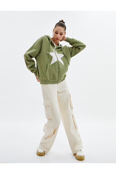 Koton Oversize mikina na zip s kapucí Rose Gold Star Applique Detailed Cotton