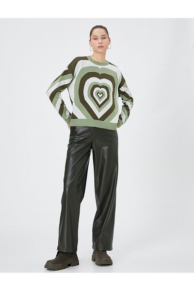 Koton Knitwear Sweater Heart Multicolored Long Sleeve Crew Neck