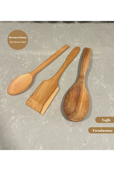 Bremen Home Wooden Set of 3, Wooden Serving Rice Spoon Spatula